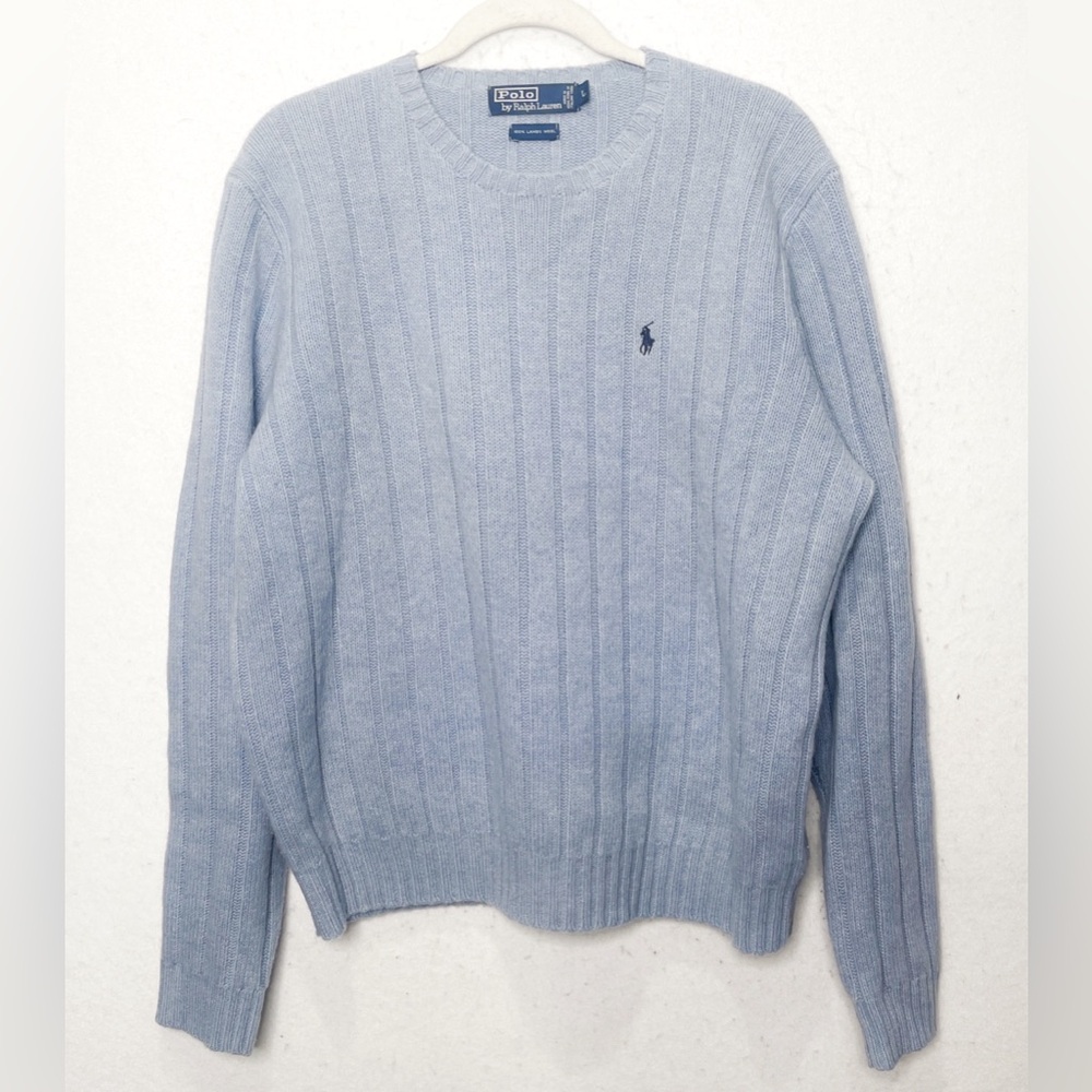 Polo by Ralph Lauren Light Blue Cable Knit V-Neck Sweater